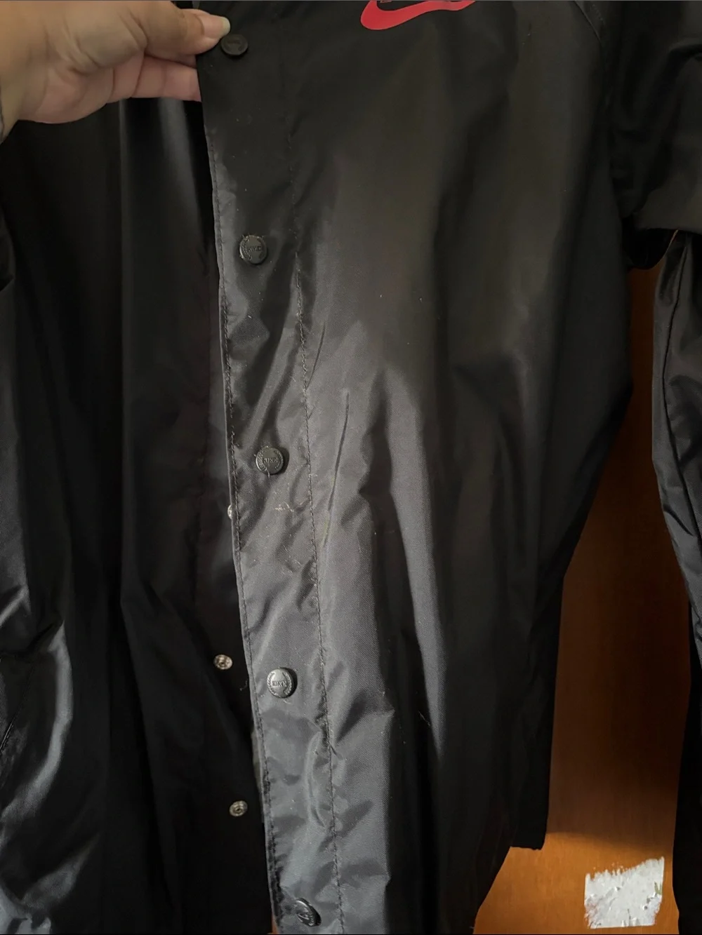 Nike Black Lightweight Coach Jacket with Red Logo